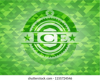 Ice green emblem with triangle mosaic background
