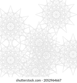 Ice Grey Sharp Soft Luxury White Monochrome Pastel Ornament. Mystery Light Cold Mandala Complicated Stars Ornamental Satanic Wallpaper. Chaotic Winter Frost Folk Print Calm Lace Silver Illustration.