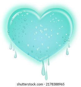 Ice heart with drops dripping like it's melting.