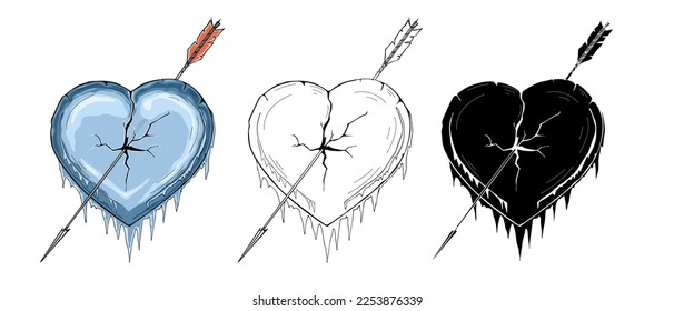 ice hearts pierced by arrow