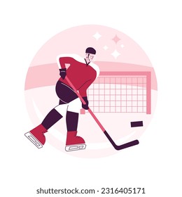Ice Hockey abstract concept vector illustration. Ice sports equipment, professional hockey club, world championship, team training, watch tournament live, protective uniform abstract metaphor.