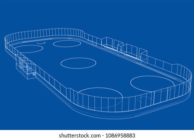 Ice hockey area outline. Vector rendering of 3d. Wire-frame style. The layers of visible and invisible lines are separated