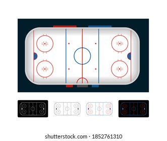 Ice hockey arena. Set of vector illustrations on black and whie background