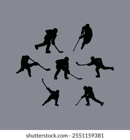 Eishockey Athlet Schwarz Silhouette Vektor Set Kollektion