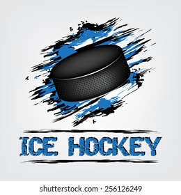 Ice hockey background with puck and grunge effect/vector illustration, design for your PC desktop, ice hockey tournament or other uses