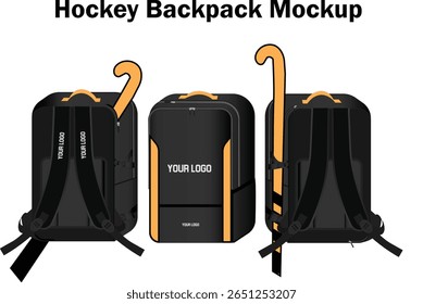 Ice hockey backpack holding stick- bag- vector illustration mockup