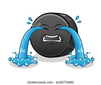 ice hockey ball crying with lots of tears cartoon. cute chibi cartoon mascot vector