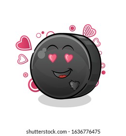 ice hockey ball fall in love cartoon. cute chibi cartoon mascot vector