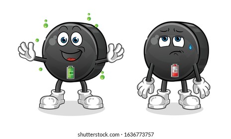 ice hockey ball full battery good mod and low battery bad mod cartoon. cartoon mascot vector