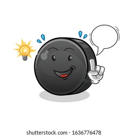 ice hockey ball got an idea with lamp and bubble cartoon. cute chibi cartoon mascot vector