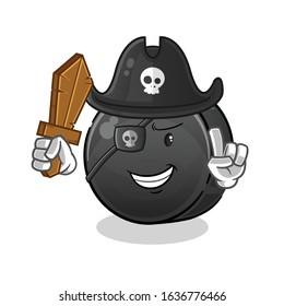 ice hockey ball pirate with wooden swords and hooks. cute chibi cartoon mascot vector