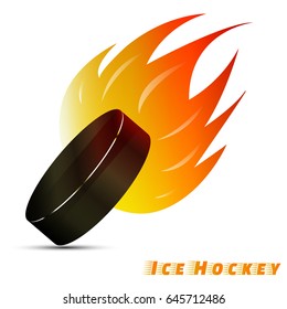Ice hockey ball with red orange yellow tone fire in the white background. sport ball logo design. Hockey logo. vector. illustration. graphic design.