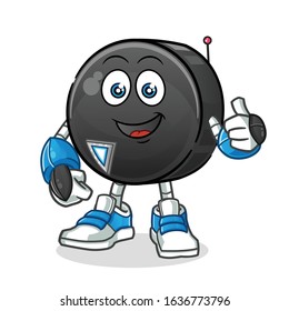 ice hockey ball robot humanoid ai smiling and thumbs up cartoon. cartoon mascot vector