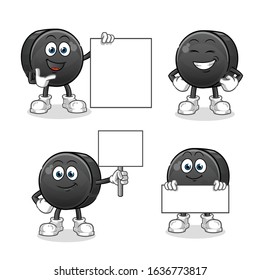 ice hockey ball smile holding board 4 poses cartoon. cartoon mascot vector