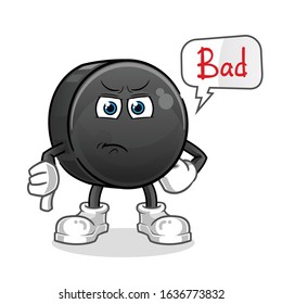 ice hockey ball thumbs down angry with bubble cartoon. cartoon mascot vector