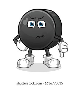 ice hockey ball thumbs down angry cartoon. cartoon mascot vector