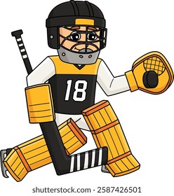 Ice Hockey Boy Player Defencemen Cartoon Clipart 