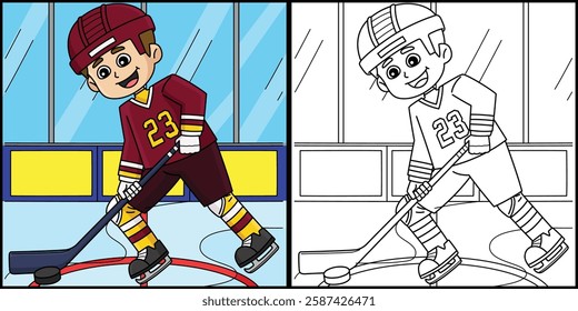 Ice Hockey Boy Player Dribbling Illustration 