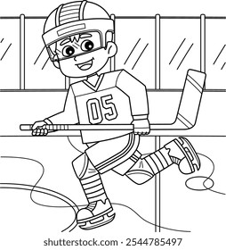 Ice Hockey Boy Player Running Coloring Page 