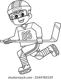 Ice Hockey Boy Player Running Isolated Coloring 