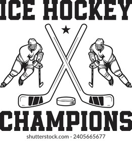 Ice Hockey Champions Hockey Player Illustration On A Black Background, Hockey t shirt Design Vector