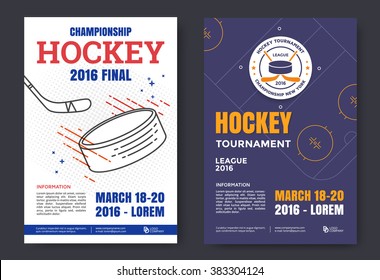 Ice Hockey Championship Poster. Vector Line Illustration Hockey Stadium And Puck.