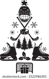 Ice Hockey Christmas Tree, Ice Hockey, Winter Sports, Hockey Christmas Cut File