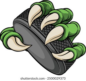 An ice hockey claw sports illustration of an eagle or animal monster hand holding a hockey puck