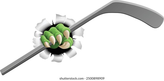 An ice hockey claw sports illustration of an eagle or animal monster hand holding a hockey stick