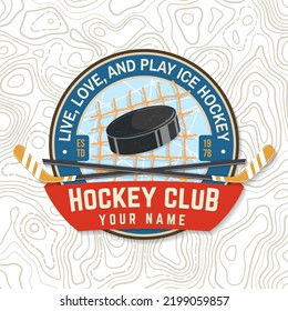 Ice Hockey club logo, badge, embroidered patch. Concept for shirt or logo, print, stamp or tee. Winter sport. Vector illustration. Hockey championship.