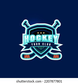 Ice Hockey club logo, badge design. Concept for shirt or logo, print, stamp or tee. Winter sport. Vector illustration. Hockey championship.
