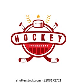 Ice Hockey club logo, badge design. Concept for shirt or logo, print, stamp or tee. Winter sport. Vector illustration. Hockey championship.