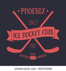 Ice Hockey club t-shirt print, red on dark