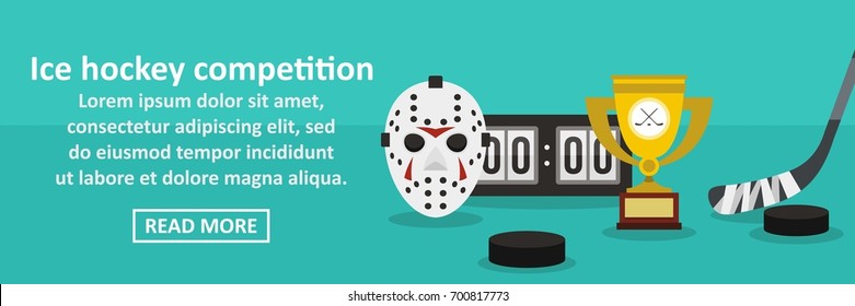 Ice hockey competition banner horizontal concept. Flat illustration of ice hockey competition banner horizontal vector concept for web