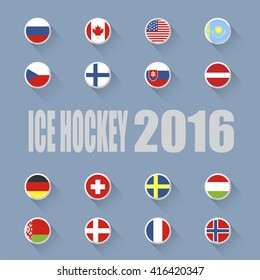 Ice hockey country flags icons. Ice hockey 2016. Ice Hockey World Championship.