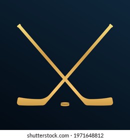 Ice hockey crossed sticks   puck icon Black silhouette isolated white background  Sport equipment symbol  Vector illustration 