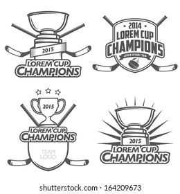 Ice hockey cup champions labels, badges and design elements