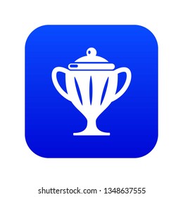 Ice hockey cup icon blue vector isolated on white background