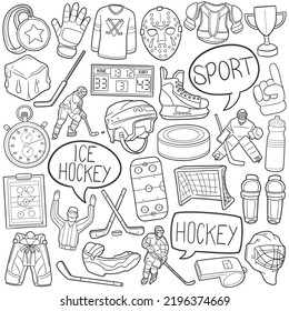 Ice Hockey Doodle Icons  Hand Made Line Art  Winter Sports Clipart Logotype Symbol Design 
