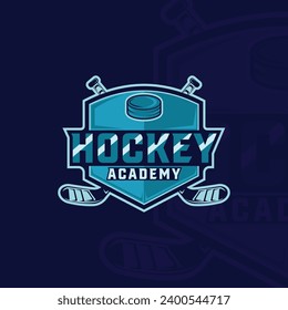 ice hockey emblem logo vector illustration template icon graphic design. puck and hockey stick sign or symbol with badge shield for club or team sport