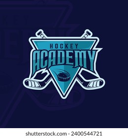 ice hockey emblem logo vector illustration template icon graphic design. puck and hockey stick sign or symbol with badge shield for club or team sport