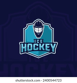 ice hockey emblem logo vector illustration template icon graphic design. helmet ice hockey sign or symbol with badge shield for club or team sport