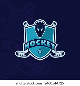 ice hockey emblem logo vector illustration template icon graphic design. mask and hockey stick sign or symbol with badge shield for club or team sport