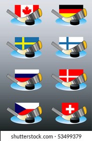 Ice hockey emblems with flags. Vector illustration.