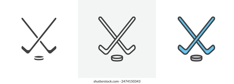 Ice Hockey Equipment Icon Set. Crossed Hockey Sticks Vector.