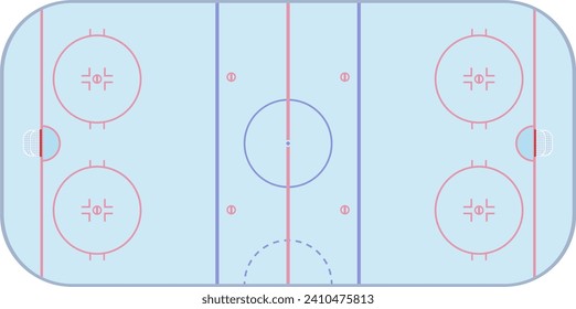 Ice hockey field with its markings and goals seen from above (cut out)