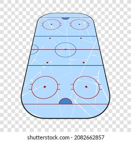 Ice hockey field. Ice hockey rink with markings. Top view, isolated on transparent background. Vector illustration, eps 10.
