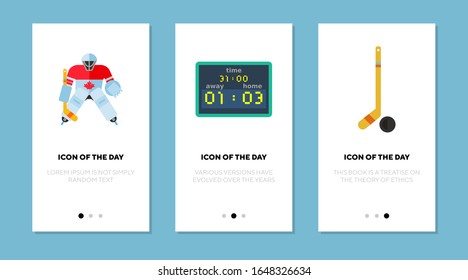 Ice hockey flat icon set. Winter, Canada, team isolated vector sign pack. Sport game and activity concept. Vector illustration symbol elements for web design and apps
