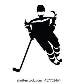 Ice hockey flat vector illustration. Hockey player silhouette