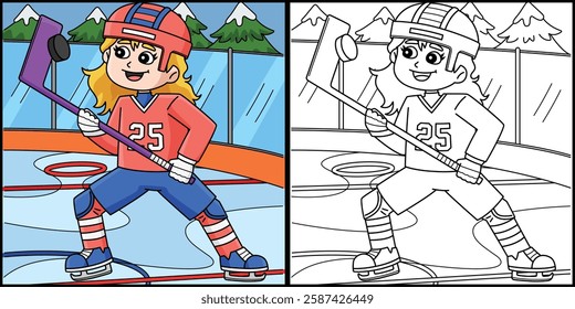 Ice Hockey Girl Player Catching Puck Illustration